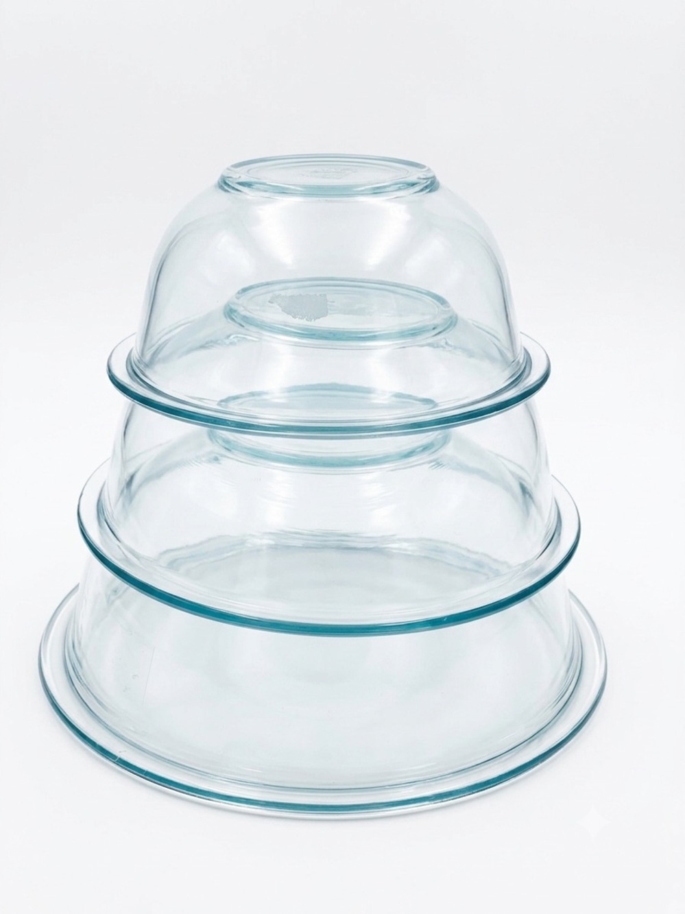 Vintage 90s (3) Pyrex Tinted Teal Glass Nesting Mixing Bowls 322, 323, 325